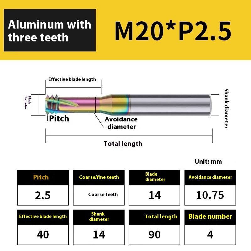 2136-65° aluminum with colorful thread milling cutter lengthened single tooth three-tooth full thread machining center tungsten carbide milling cutter M3M4M5 Shandong Denso Pricision Tools Co.,Ltd.